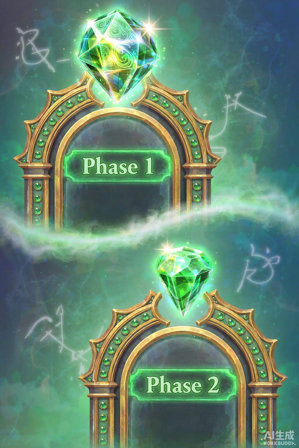 Two glowing magical gates side by side representing Beta Phase 1 and Phase 2